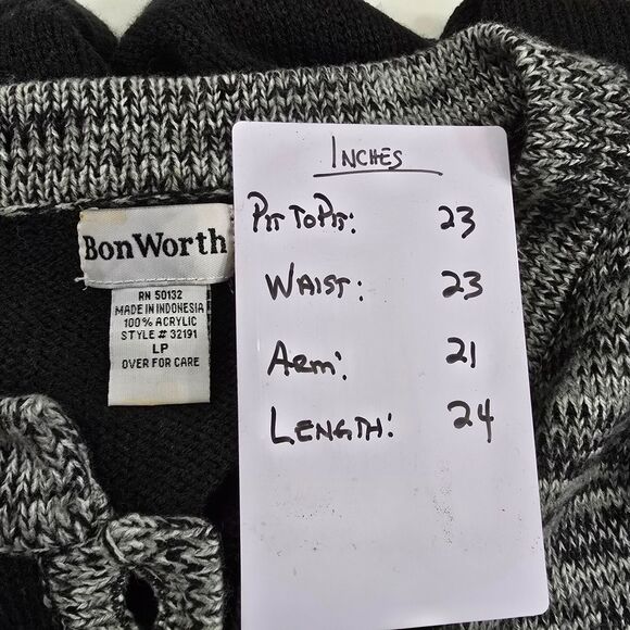 Patchwork Cardigan Sweater Womens Lg Petite Black Gray Colorblock Lagenlook Knit - Picture 6 of 7